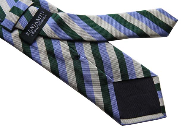Benjamin Tie, Hunter/periwinkle/bone stripes,  silk