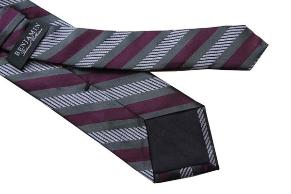 Benjamin Tie, Plum/grey/blue fancy stripes, silk