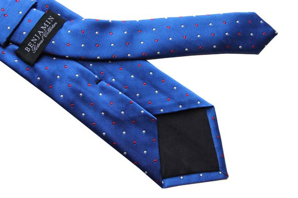 Benjamin Tie, Royal blue with red/white dots, silk