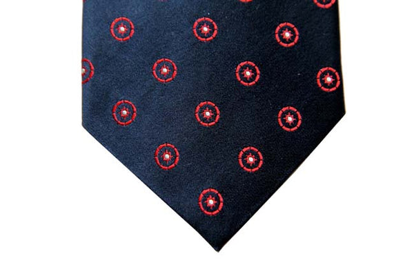 Benjamin Tie, Navy with red circular pattern, silk