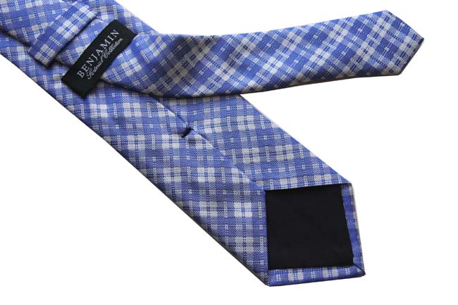 Benjamin Tie, Periwinkle blue & white plaid, silk