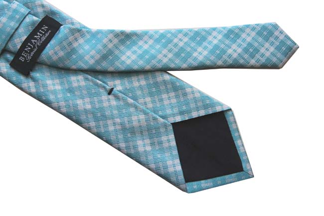 Benjamin Tie, Aqua & white plaid, silk