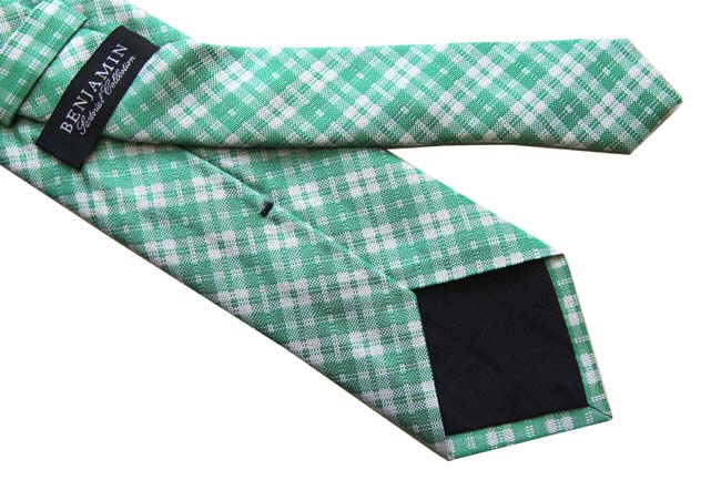 Benjamin Tie, Green & white plaid,  silk