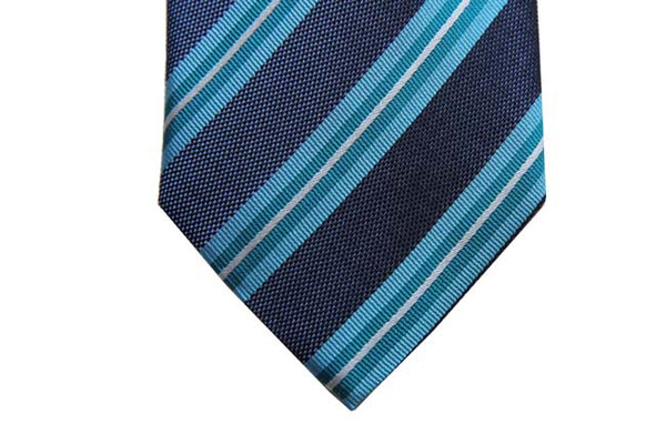Benjamin Tie, Blue with aqua/teal/white stripes, silk