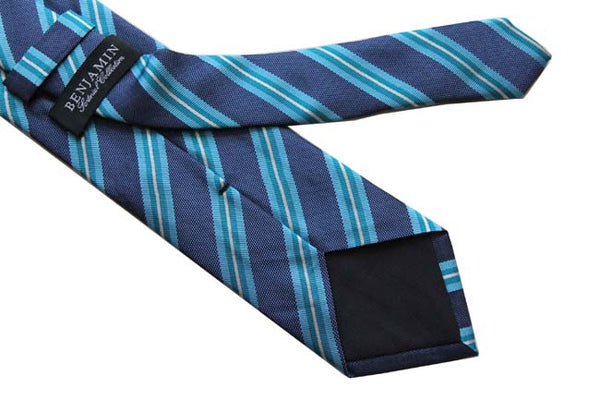 Benjamin Tie, Blue with aqua/teal/white stripes, silk