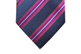 Benjamin Tie, Blue with rose/fuchsia/white stripes, silk