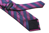 Benjamin Tie, Blue with rose/fuchsia/white stripes, silk