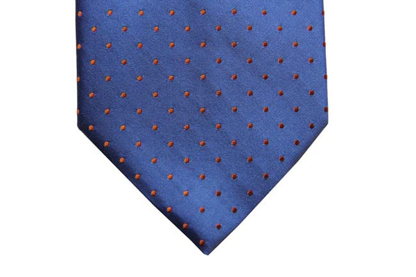 Benjamin Tie, Blue with tangerine polkadots, silk