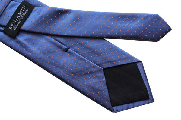 Benjamin Tie, Blue with tangerine polkadots, silk