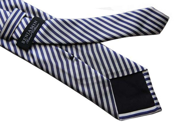 Benjamin Tie, Dark cobalt blue & white stripes, silk