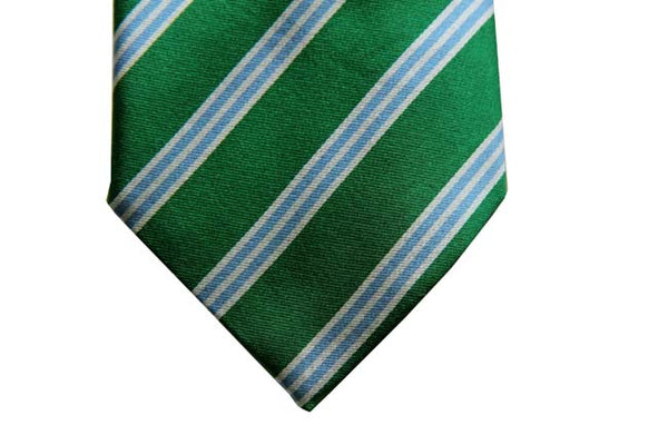 Benjamin Tie, Green with sky & white stripes, silk