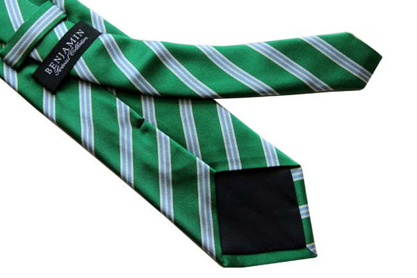 Benjamin Tie, Green with sky & white stripes, silk