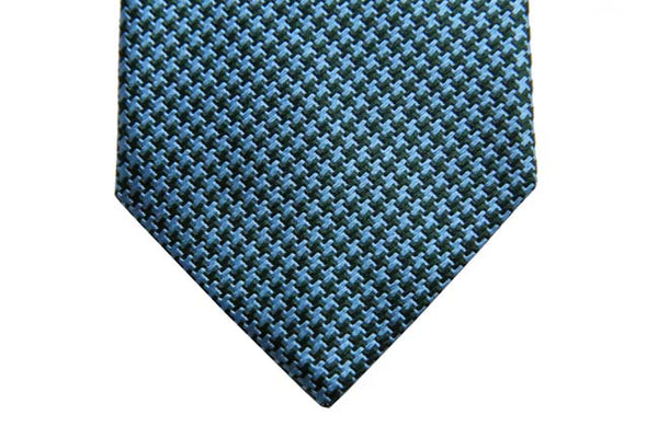 Benjamin Tie, Sky blue & forest green houndstooth check, silk