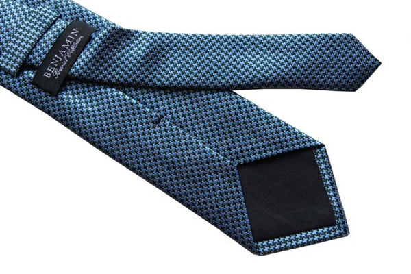 Benjamin Tie, Sky blue & forest green houndstooth check, silk