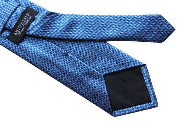 Benjamin Tie, Sky blue & royal blue houndstooth check,  silk