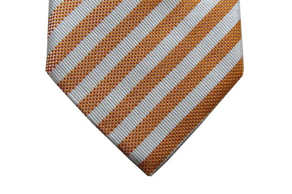 Benjamin Tie, Tangerine & champagne white stripes, silk