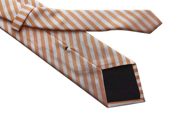 Benjamin Tie, Tangerine & champagne white stripes, silk