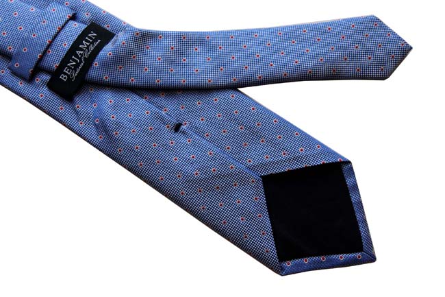 Benjamin Tie, Royal blue melange with red/white dots, silk