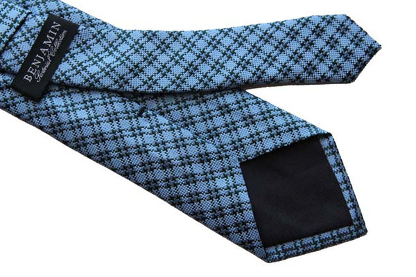 Benjamin Tie, Sky blue with forest green plaid, silk