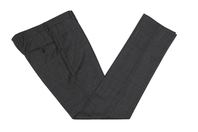 Bella Spalla Trousers: Grey Hopsack, Flat front, pure wool - Reda