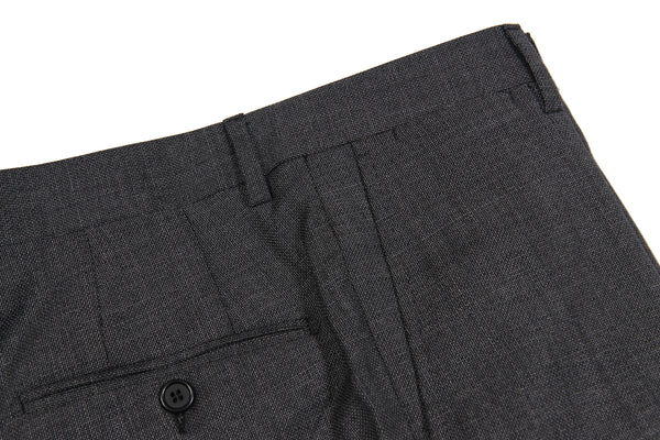 Bella Spalla Trousers: Grey Hopsack, Flat front, pure wool - Reda