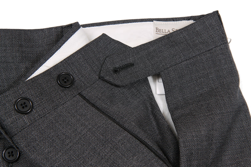 Bella Spalla Trousers: Grey Hopsack, Flat front, pure wool - Reda