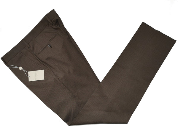 Bella Spalla Trousers Brown, Flat front Wool fresco - Guabello