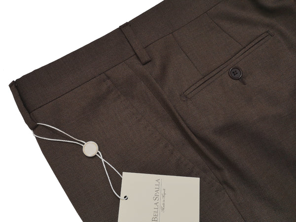 Bella Spalla Trousers Brown, Flat front Wool fresco - Guabello