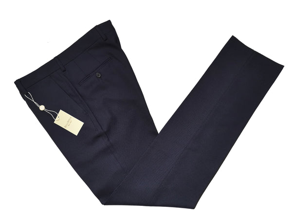 Bella Spalla Trousers Navy Blue, Flat front Wool hopsack - Reda