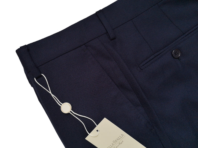 Bella Spalla Trousers Navy Blue, Flat front Wool hopsack - Reda