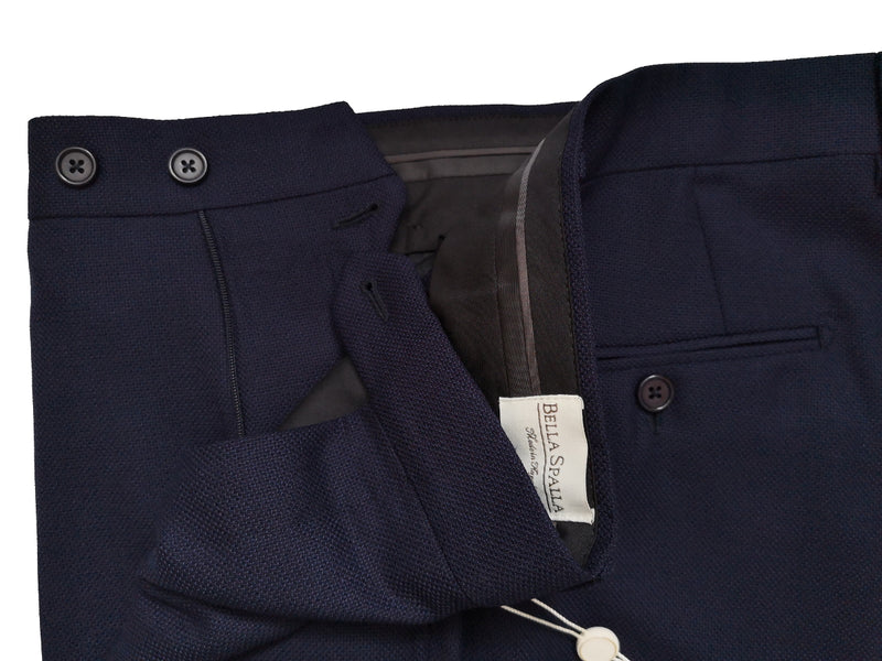 Bella Spalla Trousers Navy Blue, Flat front Wool hopsack - Reda