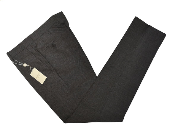 Bella Spalla Trousers Charcoal Grey, Flat front Wool Hopsack - Guabello