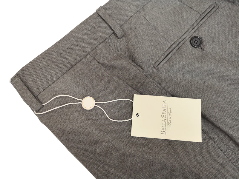 Bella Spalla Trousers Summer Grey, Flat front Wool Hopsack - Guabello