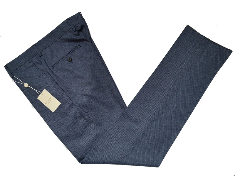 Bella Spalla Trousers Airforce Blue, Flat front Wool fresco - Guabello