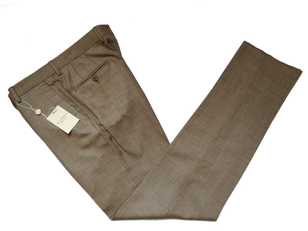 Bella Spalla Trousers Oatmeal Beige, Flat front Wool Hopsack - Guabello