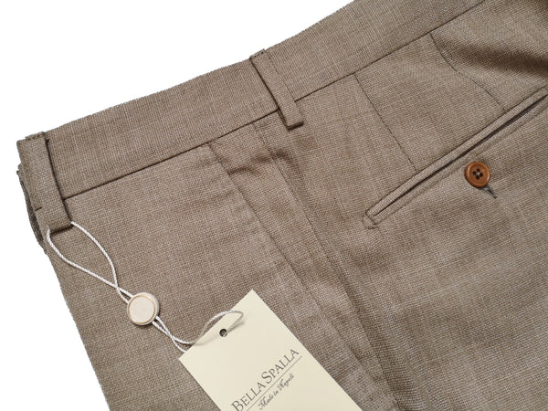 Bella Spalla Trousers Oatmeal Beige, Flat front Wool Hopsack - Guabello