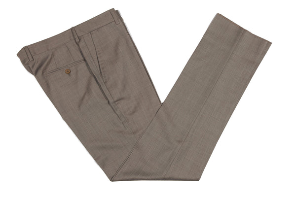 Bella Spalla Trousers: Sand Sharkskin, Flat front, pure wool - Reda