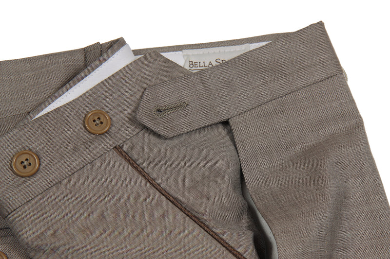 Bella Spalla Trousers: Sand Sharkskin, Flat front, pure wool - Reda