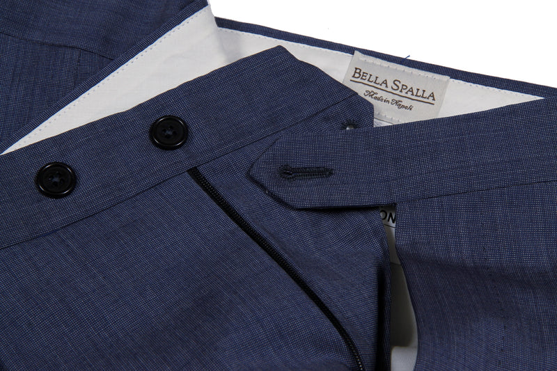 Bella Spalla Trousers: French Blue, Flat front, pick and pick pure wool - Reda