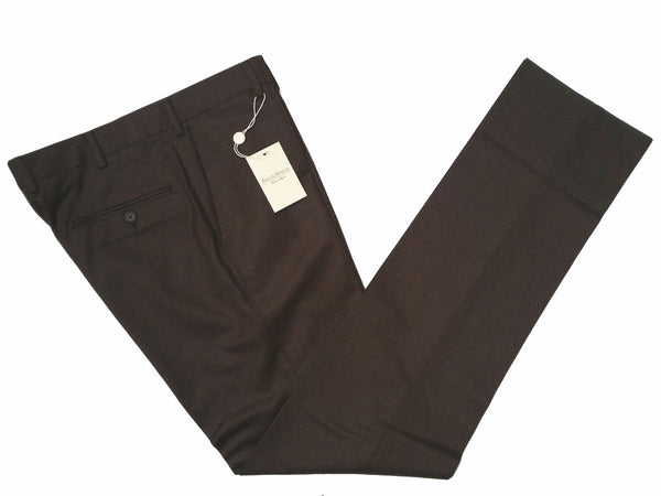 Bella Spalla Trousers: Brown melange, flat front, wool/elastan flannel