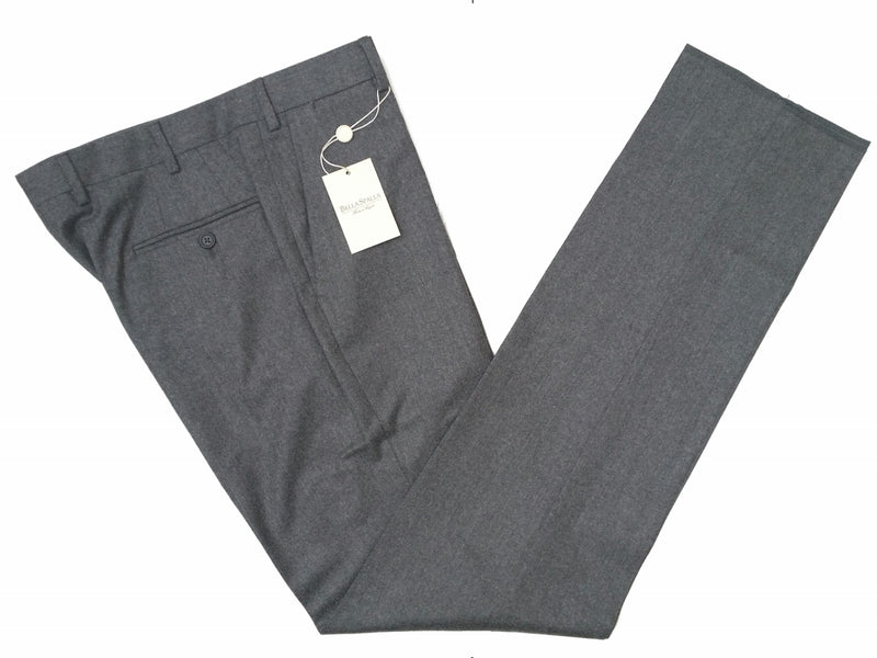 Bella Spalla Trousers: Medium grey melange, flat front, wool flannel