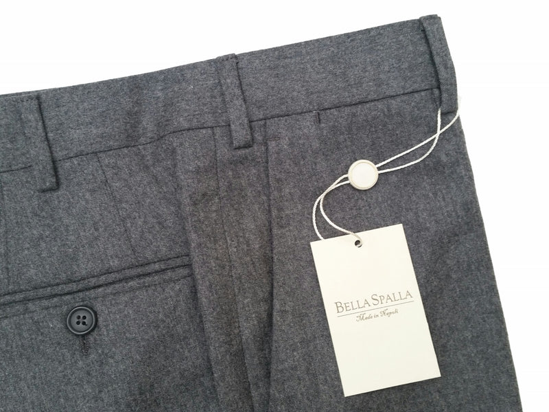 Bella Spalla Trousers: Medium grey melange, flat front, wool flannel