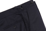 The Wardrobe Trousers Dark Navy Flat front, side adjusters VBC Wool Doeskin Flannel