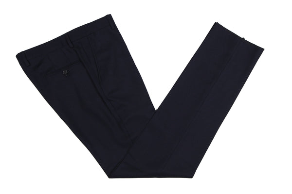 Bella Spalla Trousers: Navy Hopsack, Flat front, pure wool waffle hopsack - Reda