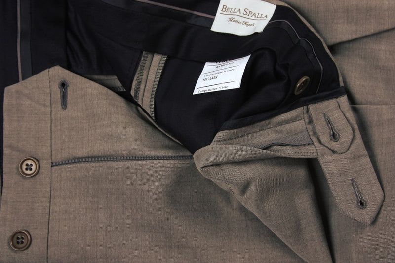 Bella Spalla Trousers: Light Taupe, flat front, wool/mohair