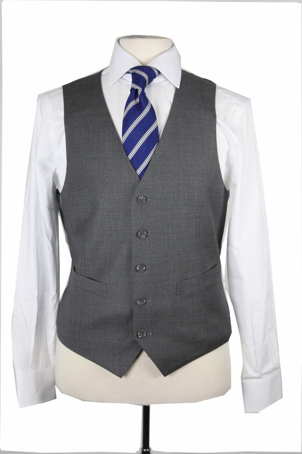 Benjamin Suit Vest: Medium grey, 5-button, super 140's wool