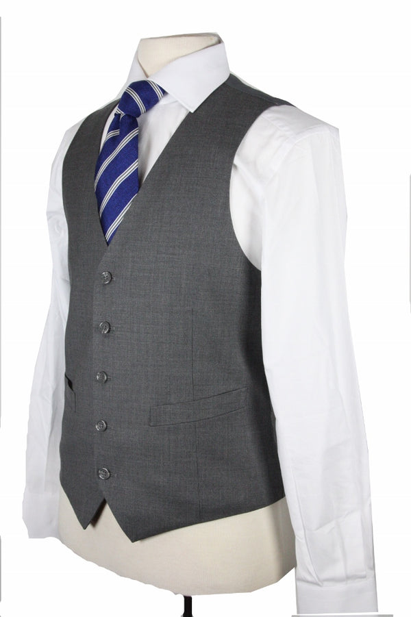 Benjamin Suit Vest: Medium grey, 5-button, super 140's wool