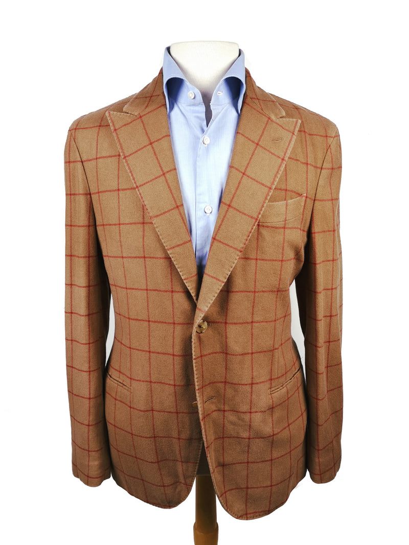 Final Sale Boglioli Suit 38R, Caramel with red windowpane 2-button Wool/Cashmere