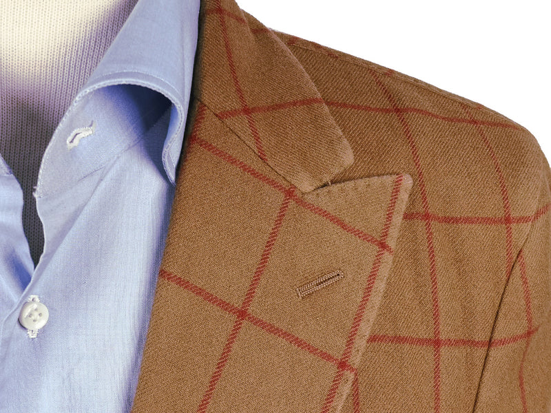 Final Sale Boglioli Suit 38R, Caramel with red windowpane 2-button Wool/Cashmere