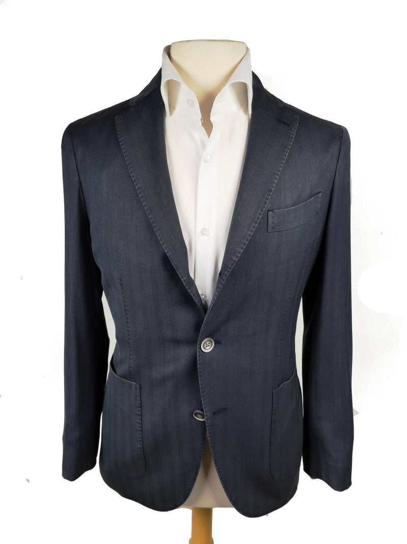 Final Sale Boglioli Sport Coat 49/50R, Washed navy blue herringbone 3-button Wool<br>